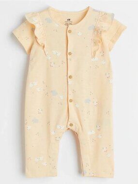 H&M Organic Cotton Floral & Bunny Ruffle Romper Size 6-9M